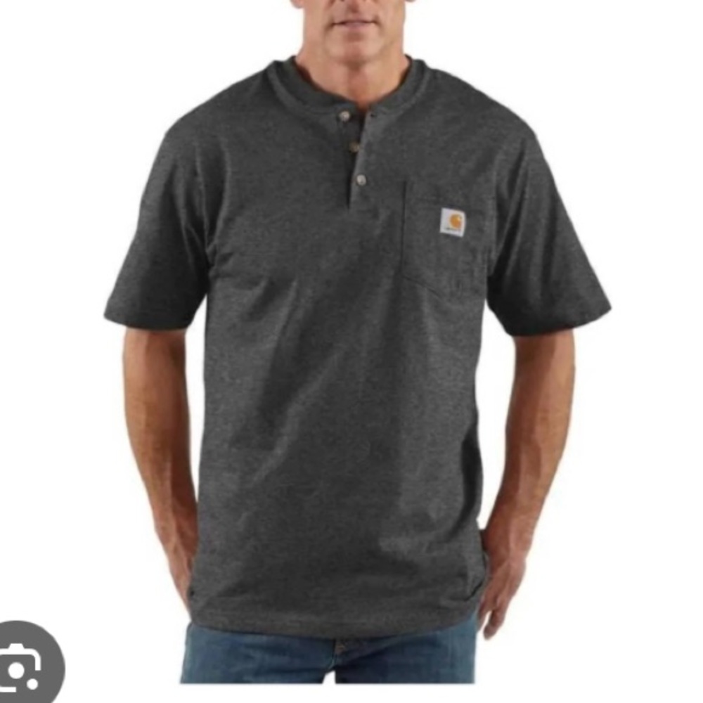 Carhartt Men's charcoal grey Henley Shirt - Picture 2 of 14